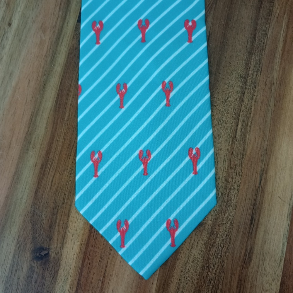 Simply Southern Tie Mens Necktie Aqua Blue Lobster All Over Print Preppy Coastal